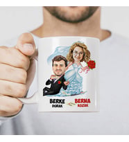 Kişiye Özel Evli Çiftlere Karikatürlü Kupa Bardak
