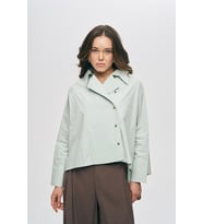 Kadın Kruvaze Görünümlü Asimetrik Kesim Modern Düz Renk Ceket (Mint Yeşili)