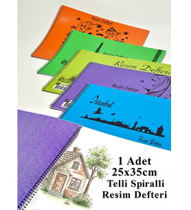 Resim Defteri Plastik Kapak 25 Yaprak 25x35 cm Orta Boy Telli Defter PP Kapak - 1 Adet