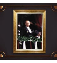 Altın Varaklı Çerçeveli Paspartulu Atatürk Tablo z4745 (Gold)