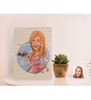 BK Gift Kişiye Özel Kadın Aşçı Karikatürlü Otantik Masaüstü Ahşap Palet Çerçeve-4 (Beyaz)