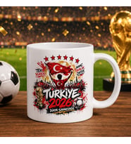 BK Gift Türkiye Taraftar Temalı Dünya Futbol Kupası Tasarımlı Beyaz Kupa Bardak-4 Tek Yürek Milli Takım Ruhu