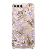 Huawei Y6 2018  Kamera korumalı Kapak Floral Lila Tasarımlı  Şeffaf Kılıf