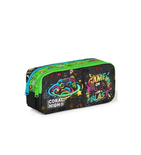 CORAL HIGH 31058 SİYAH GAME DESENLİ İKİ BÖLMELİ KALEM ÇANTASI