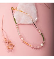 Karnelyan Akik-İyolit-Pembe Opal-İnci-Pembe Kuvars-Hematit-Diopsit-Prehnit Doğal Taş Kolye