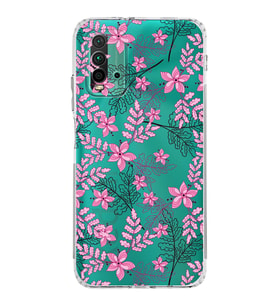 Xiaomi Redmi 9T  Kamera Korumalı Kapak Floral Pembe Tasarımlı Şeffaf  Kılıf