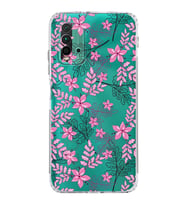 Xiaomi Redmi 9T  Kamera Korumalı Kapak Floral Pembe Tasarımlı Şeffaf  Kılıf