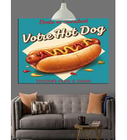 Hot Dog Reklamı Retro Dekoratif Kanvas - Mdf Ahşap Tablo