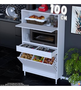 Eliusta Meva 100 cm Çekmeceli Fırın Dolabı Sepetli Çok Amaçlı Mutfak Kiler Oyuncak Banyo Dolabı 100x163x32cm
