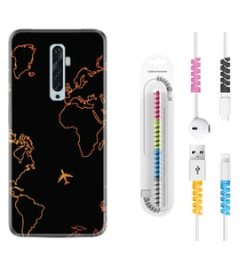 Oppo Reno 2Z 4 Lite 4 Pro 5 6 7 A31 Kılıf Kablo Koruma Spiral Silikon Harita ve Uçak 1777