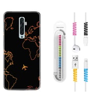 Oppo Reno 2Z 4 Lite 4 Pro 5 6 7 A31 Kılıf Kablo Koruma Spiral Silikon Harita ve Uçak 1777