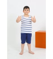 Erkek Çocuk Sıfır Kol Şortlu Beyaz Penye Pijama Takımı