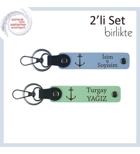 Gemi Figürüyle Hazırlanmış Anahtarlık, Yat Tutkusunu Yansıtan 2’li Deri Set, Gök Mavi-Açık Yeşil (Çok Renkli)