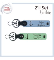 Gemi Figürüyle Hazırlanmış Anahtarlık, Yat Tutkusunu Yansıtan 2’li Deri Set, Gök Mavi-Açık Yeşil (Çok Renkli)