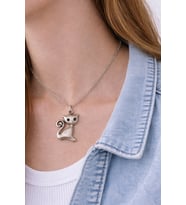 Sevimli Kedi Figürlü Gümüş Renk Metal Tasarım Unisex Günlük Kolye