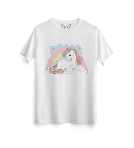Unicorn Dijital Baskılı Resimli Beyaz Tshirt
