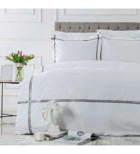 Karaca Home White Colllection Valse Gri Çift Kişilik Saten Şeritli Percale Nevre
