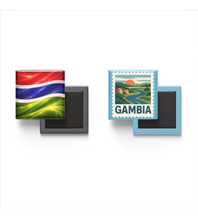 Buzdolap Magnetleri - Gambiya Bayrağı ve Banjul Posta Pulu Tema - 2'li Set Magneti