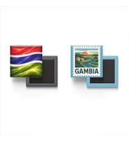 Buzdolap Magnetleri - Gambiya Bayrağı ve Banjul Posta Pulu Tema - 2'li Set Magneti