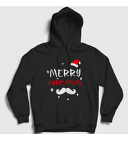 Presmono Unisex Siyah Mustache Merry Christmas Yılbaşı Kapüşonlu Sweatshirt 271417tt