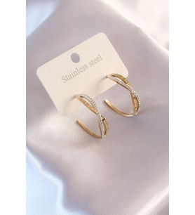 Çelik Gold Renk Zirkon Taşlı Sarmal Model Kadın Küpe