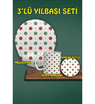 Yılbaşı Temalı 3'lü Bilek Destekli Mousepad Kupa ve Bardak Altlığı Seti