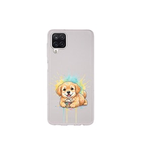 Samsung Galaxy A12 ile Uyumlu Splash Köpek Tasarımlı Şeffaf Silikon Kılıf