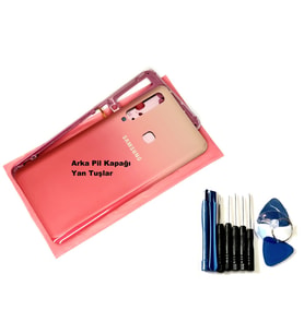 Tkgz Samsung Galaxy A9 A920 2018 FULL KASA Arka Pil Batarya Kapağı (TAMİR SETİ) PEMBE