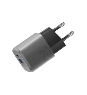AmpCharge GaN20 20W Type-C ve 18W USB 3.0 Çıkışlı Hızlı Şarj Aleti - Koyu Gri
