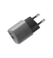 AmpCharge GaN20 20W Type-C ve 18W USB 3.0 Çıkışlı Hızlı Şarj Aleti - Koyu Gri
