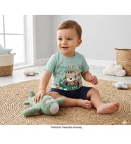 Erkek Bebek Flying Is Fun Baskılı Tişört Şort Takımı 6-18 Ay (Yeşil)