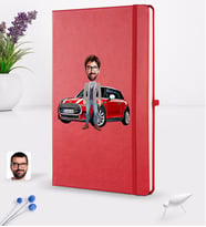 BK Gift Kişiye Özel Plakalı Erkek Mini Cooper Karikatürlü Kırmızı Termo Deri Defter 16x24cm Model 1