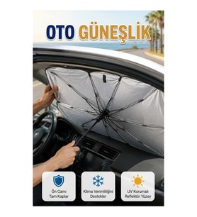 Katlanabilir Oto Güneşlik 125x65 cm UV Koruma ve Isı Yalıtımlı Ön Cam Güneş Koruyucu