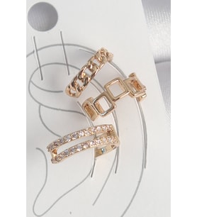 Pirinç Gold Renk Zirkon Taşlı Kare Zincir Model Kadın Kıkırdak Küpe (Altın)