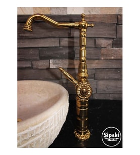 Sipahi Marble Altın İşlemeli Çanak Lavabo Bataryası