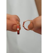 925 Ayar Gümüş Kırmızı Mineli 15 mm Halka Küpe