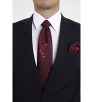 Brianze Bordo Beyaz Şal Motif Desen Kravat Mendil Set (Bordo - Beyaz)