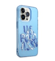 Apple iPhone 14 Pro Max Uyumlu Kılıf U.S. POLO ASSN. Renkli Grafiti Baskılı Dizayn Kapak (Mavi)