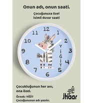 İsme Özel Sevimli Zebra Çocuk Odası Duvar Saati Orta Boy 30 cm Beyaz Camlı Sessiz