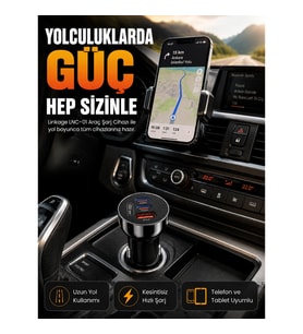 Mey İthalat® 60W Araç Şarj Cihazı Çift Type-C PD ve USB QC3.0 Hızlı Şarj Adaptörü