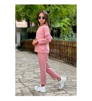 MODAVALS TÜY DETAY KOLLU KIZ ÇOCUK EŞOFMAN TAKIMI - PEMBE