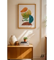 Boho Yaprak Kompozisyon, Ahşap Çerçeveli Duvar Tablosu - Modern Ev Dekorasyonu
