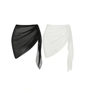 Kadın Siyah Beyaz Transparan Belden Bağlamalı Pareo 2'li
