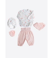 Organik Flamingo Müslin 5'li Hastane Çıkış Seti Pembe
