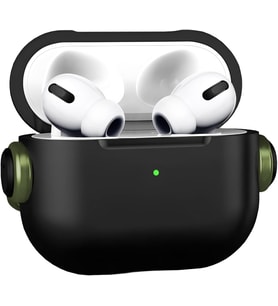 Airpods 4 Uyumlu DjPods Sert Malzemeli Dayanıklı Koruyucu Kilitli Kapak Askı Aparatlı Kılıf (Siyah - Yeşil)
