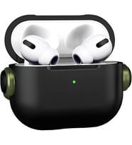 Airpods 4 Uyumlu DjPods Sert Malzemeli Dayanıklı Koruyucu Kilitli Kapak Askı Aparatlı Kılıf (Siyah - Yeşil)