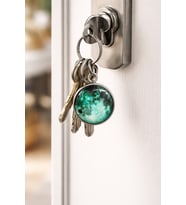 Yeşil Galaksi Desenli Yuvarlak Metal Anahtarlık Unisex Aksesuar