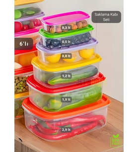 6'lı Set Erzak Saklama Kabı Seti BPA Free Erzak Kabı Bakliyat Saklama Kapları Buzdolabı Kabı