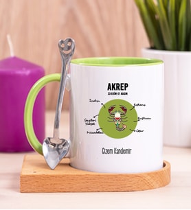 Kişiye Özel Akrep Burcuna Hediye Ahşap Altlıklı Yeşil Kupa Bardak