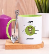 Kişiye Özel Akrep Burcuna Hediye Ahşap Altlıklı Yeşil Kupa Bardak